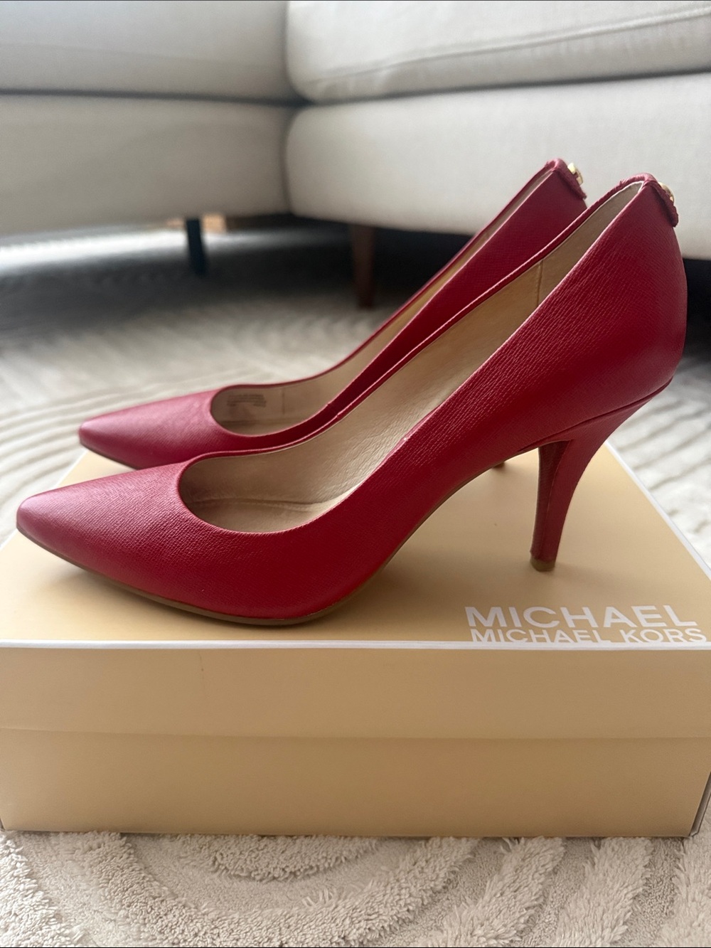 Michael Kors Red Pointed Leather Stiletto Pumps - Picture 5 of 8